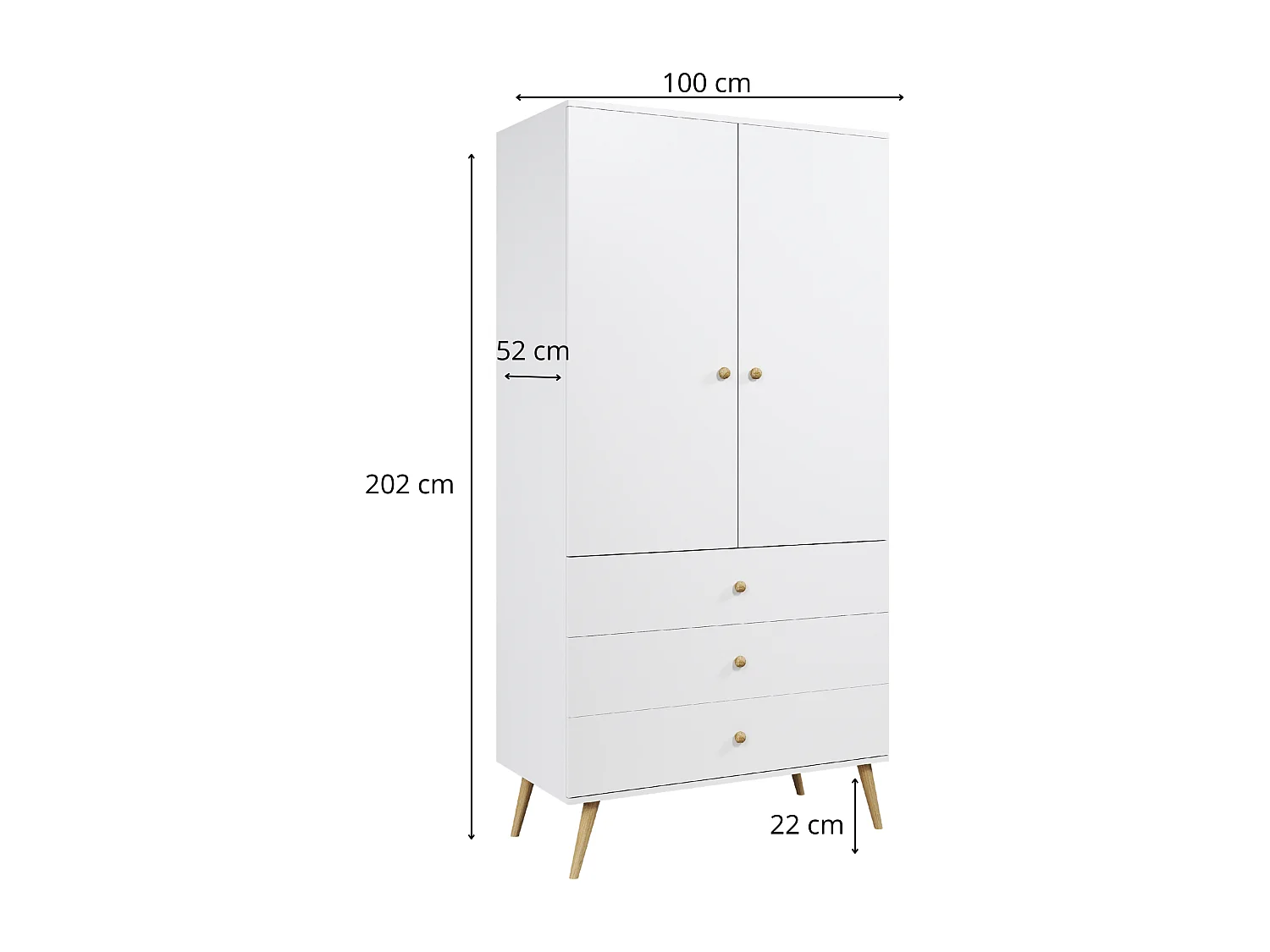 Kleiderschrank NATURA, 100 cm, Rosa, mit 3 Schubladen