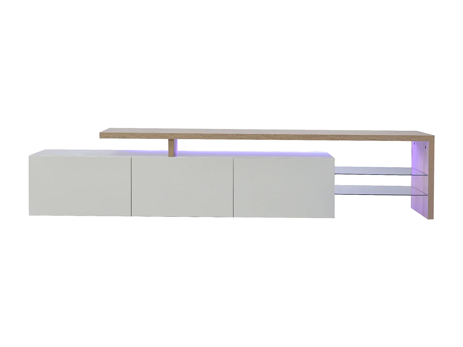 Modern tv-meubel met verstelbare ledverlichting, 3 deuren en glazen planken – een elegant dressoir voor de woonkamer