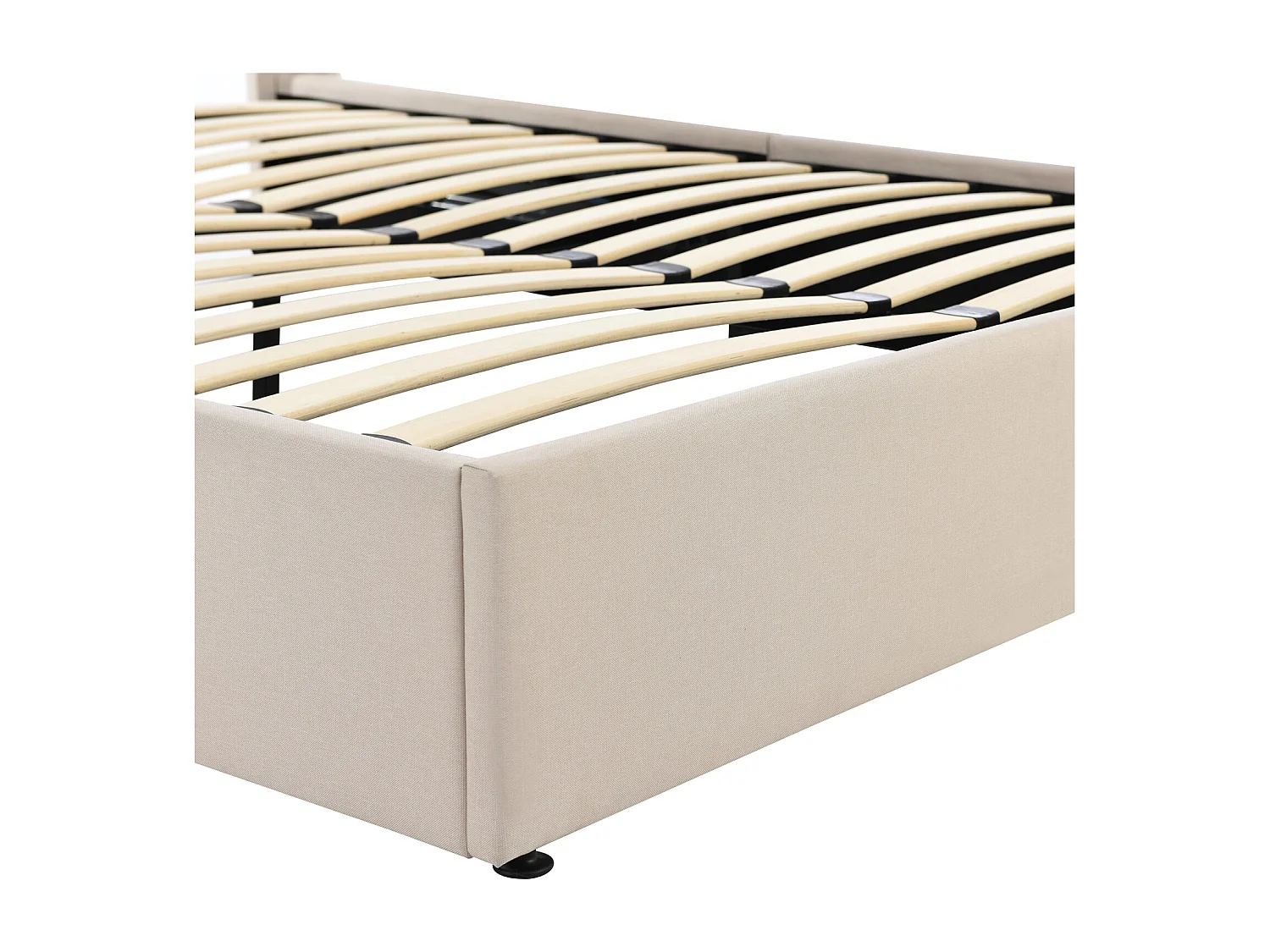 Cama doble de 160 x 200 cm con cajón hidráulico y somier de láminas - Estilo moderno - Lino - Beige