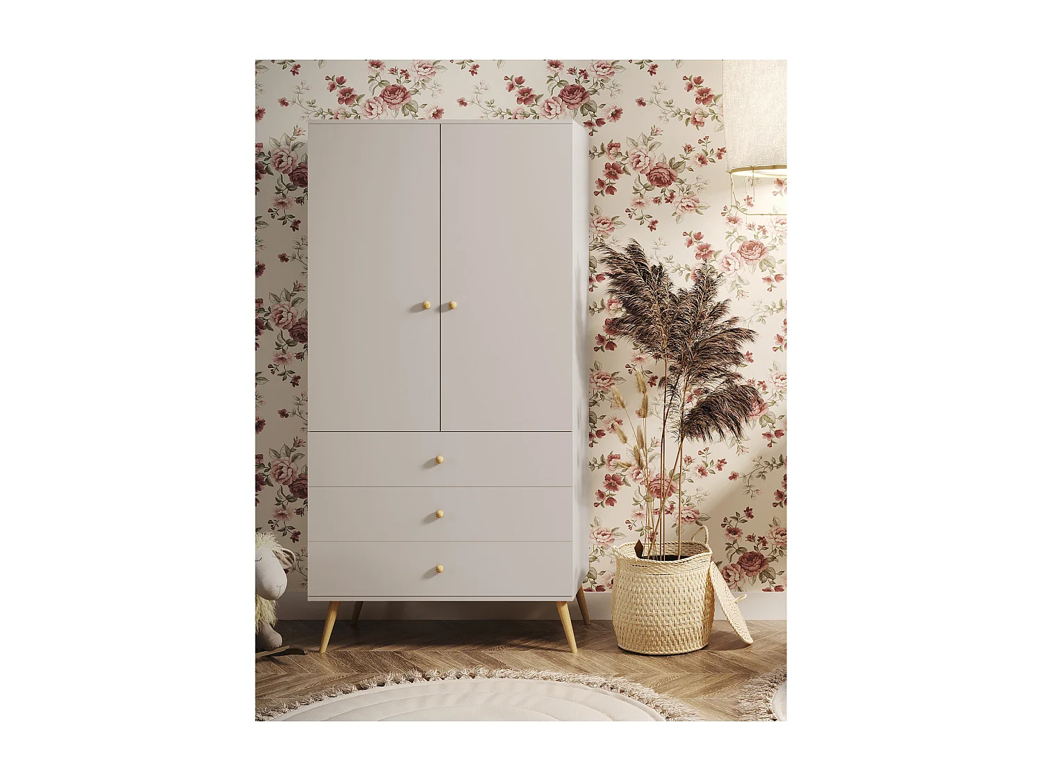 Kleiderschrank NATURA, 100 cm, Kaschmir, mit 3 Schubladen