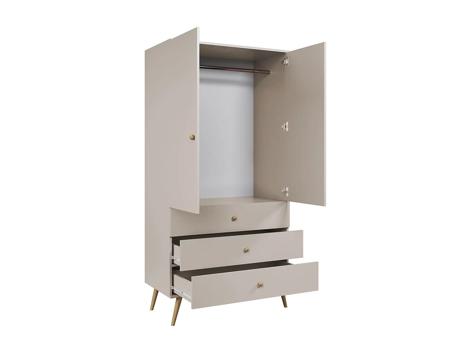 Kleiderschrank NATURA, 100 cm, Kaschmir, mit 3 Schubladen