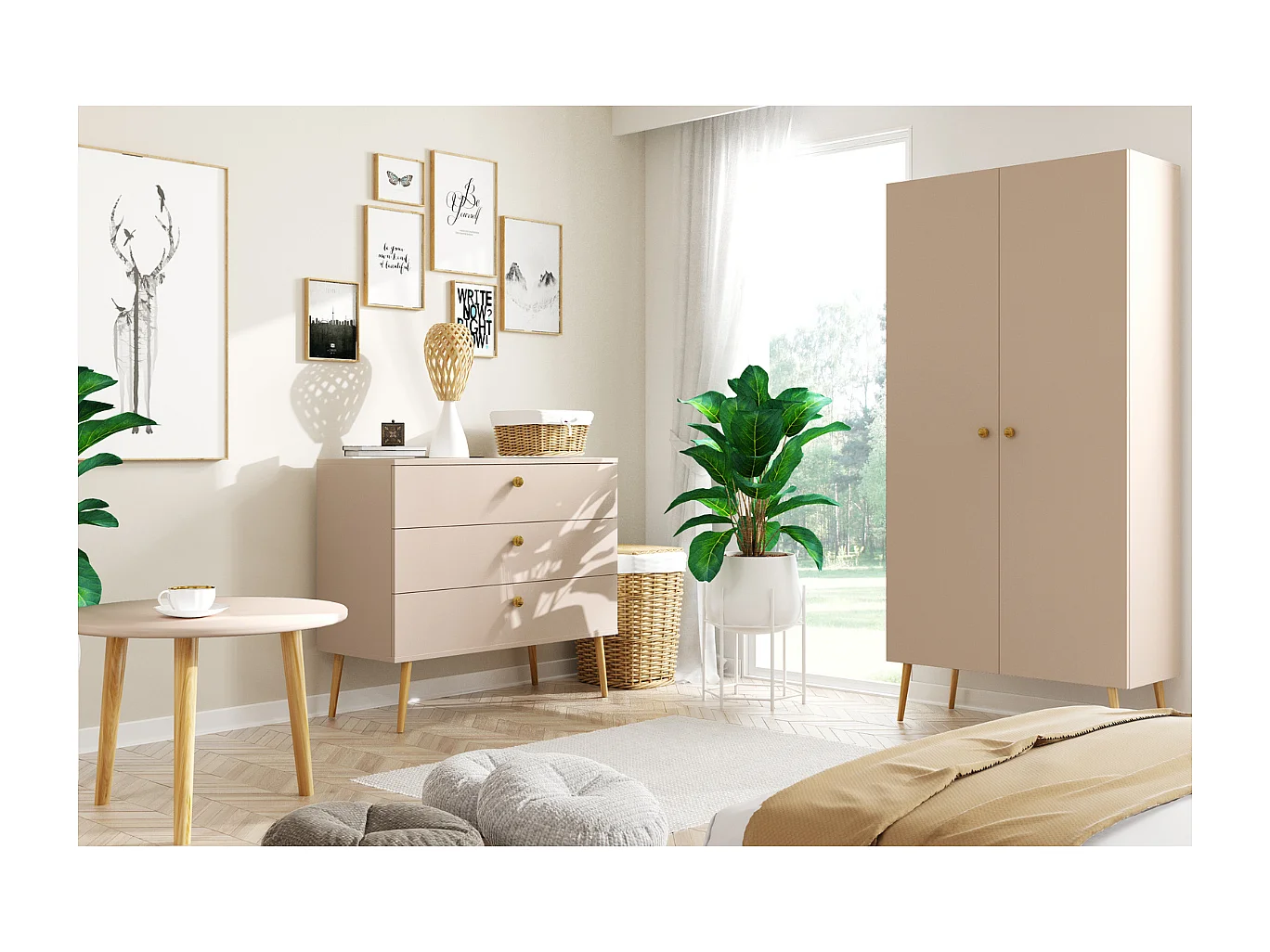 Kleiderschrank NATURA, 87 cm, Beige Macchiato, mit 5 Fächern