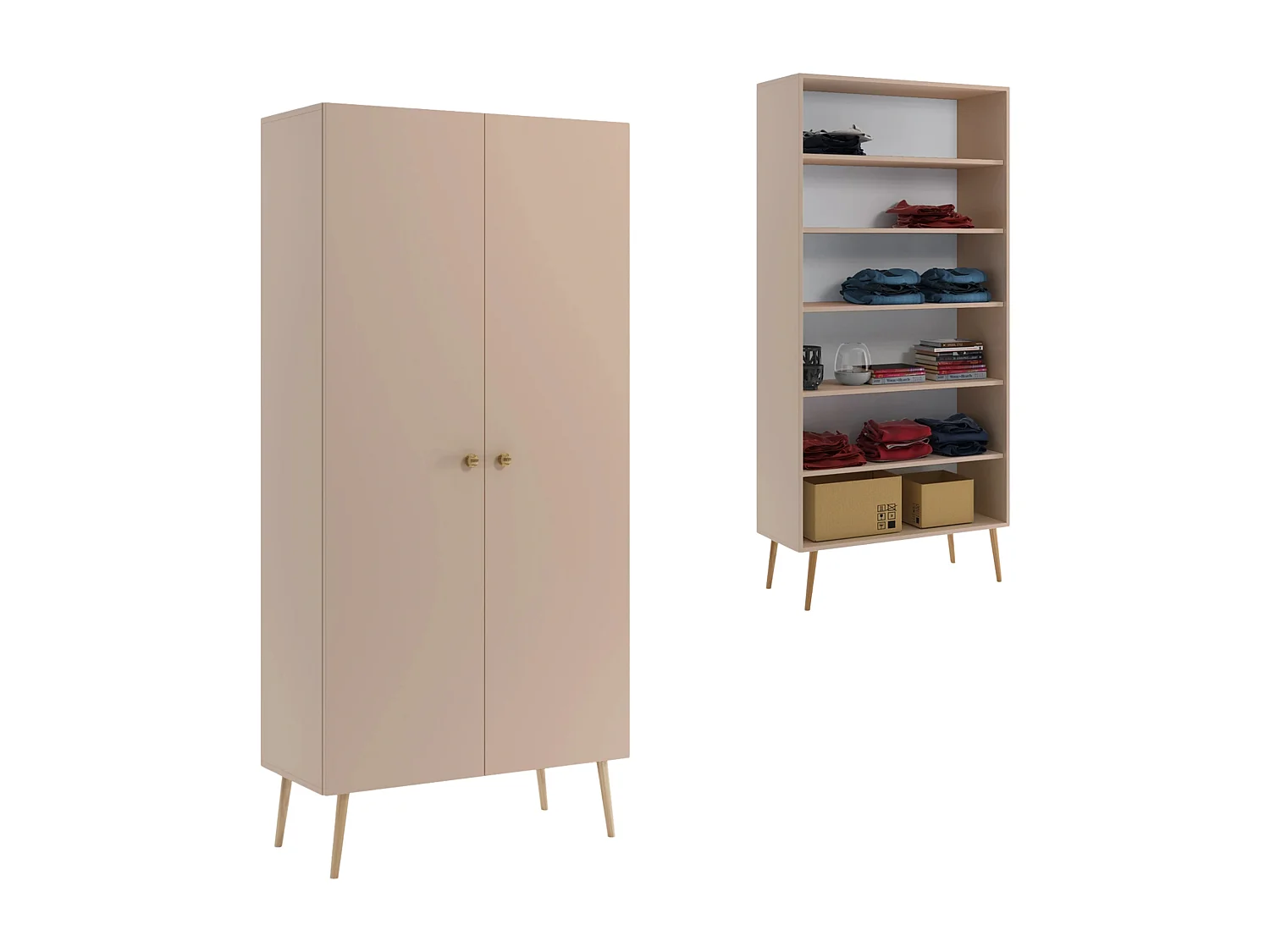 Kleiderschrank NATURA, 87 cm, Beige Macchiato, mit 5 Fächern
