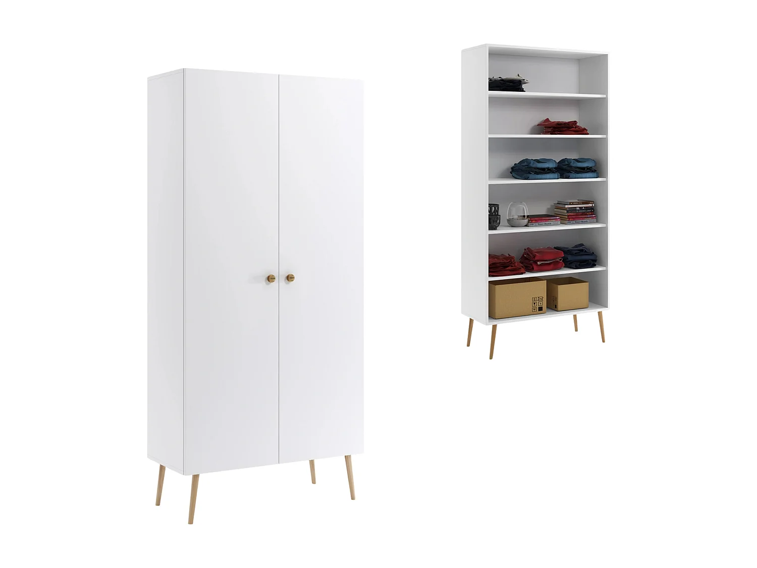 Kleiderschrank NATURA, 87 cm, Weiß Matt, mit 5 Fächern
