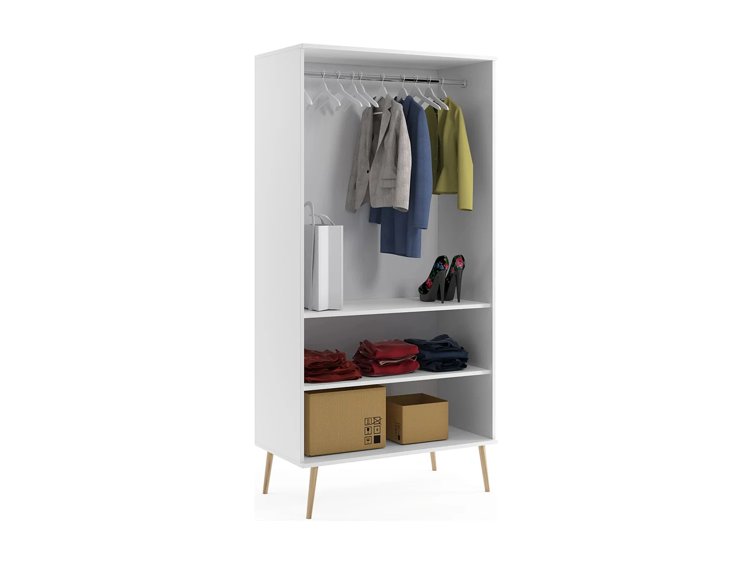 Kleiderschrank NATURA, 100 cm, Weiß Matt,  2-türig, mit Kleiderstange