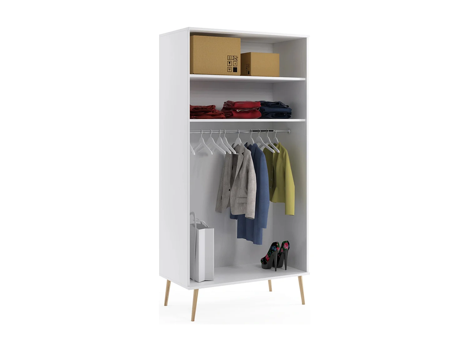Kleiderschrank NATURA, 100 cm, Weiß Matt,  2-türig, mit Kleiderstange