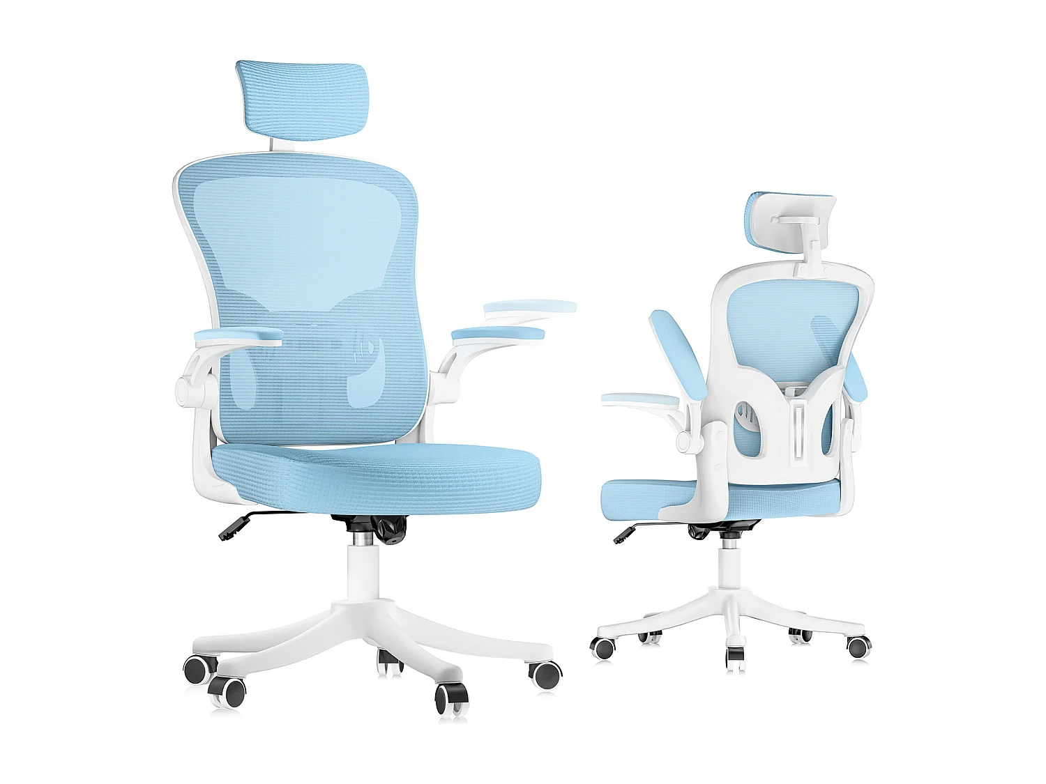 Chaise de bureau ergonomique avec hauteur réglable, appui-tête, accoudoirs rabattables et soutien lombaire