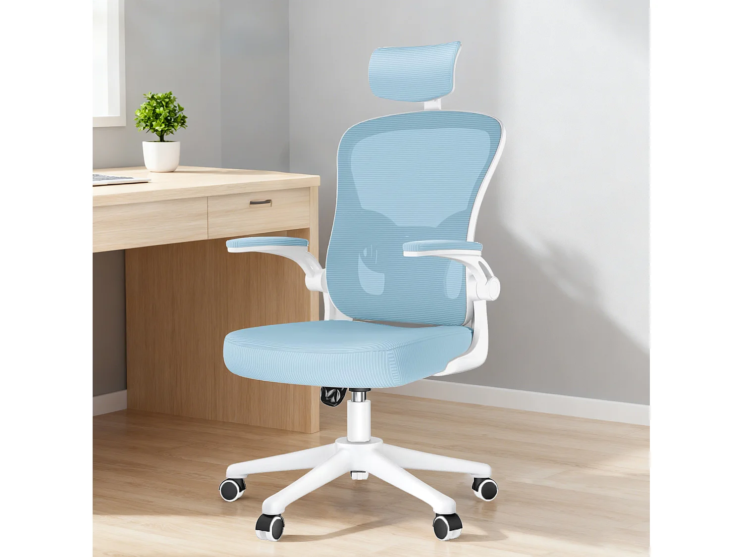 Chaise de bureau ergonomique avec hauteur réglable, appui-tête, accoudoirs rabattables et soutien lombaire