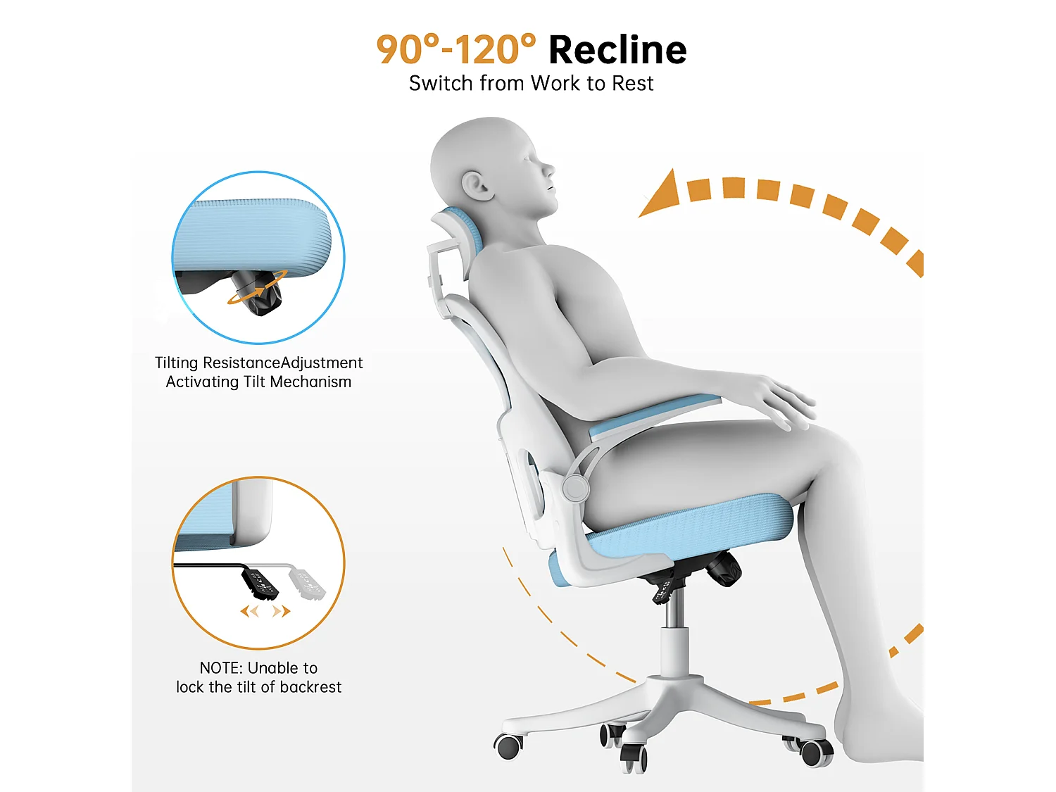 Chaise de bureau ergonomique avec hauteur réglable, appui-tête, accoudoirs rabattables et soutien lombaire