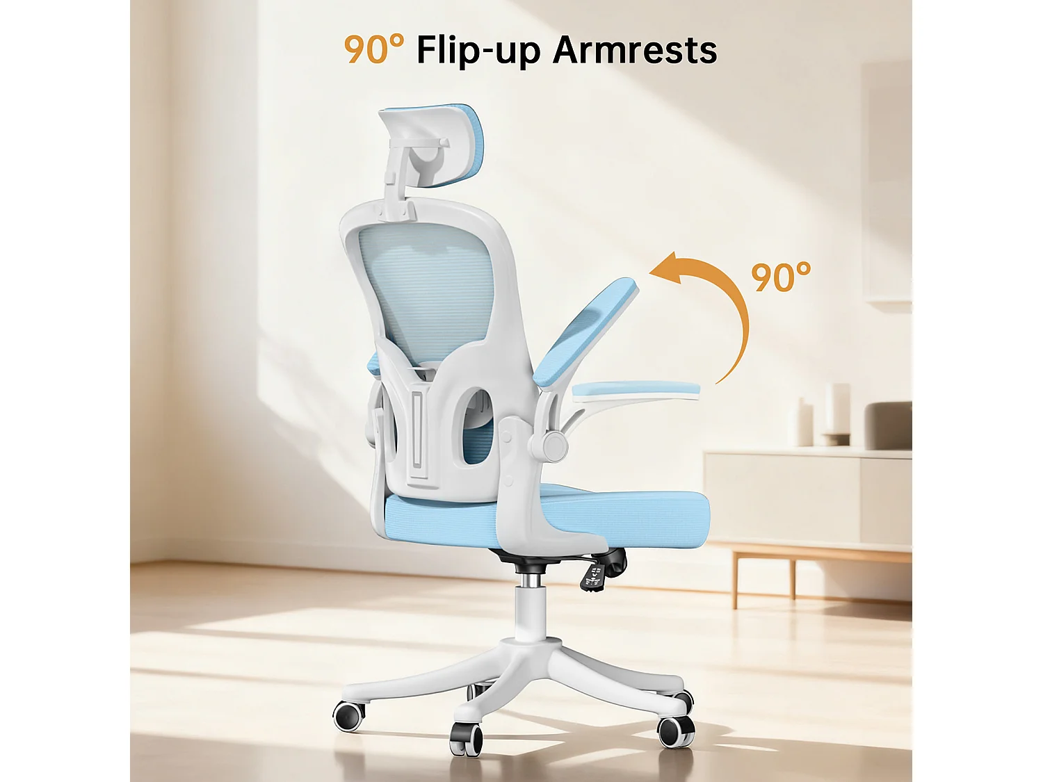 Chaise de bureau ergonomique avec hauteur réglable, appui-tête, accoudoirs rabattables et soutien lombaire