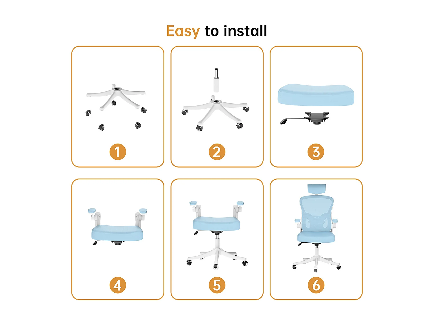 Chaise de bureau ergonomique avec hauteur réglable, appui-tête, accoudoirs rabattables et soutien lombaire