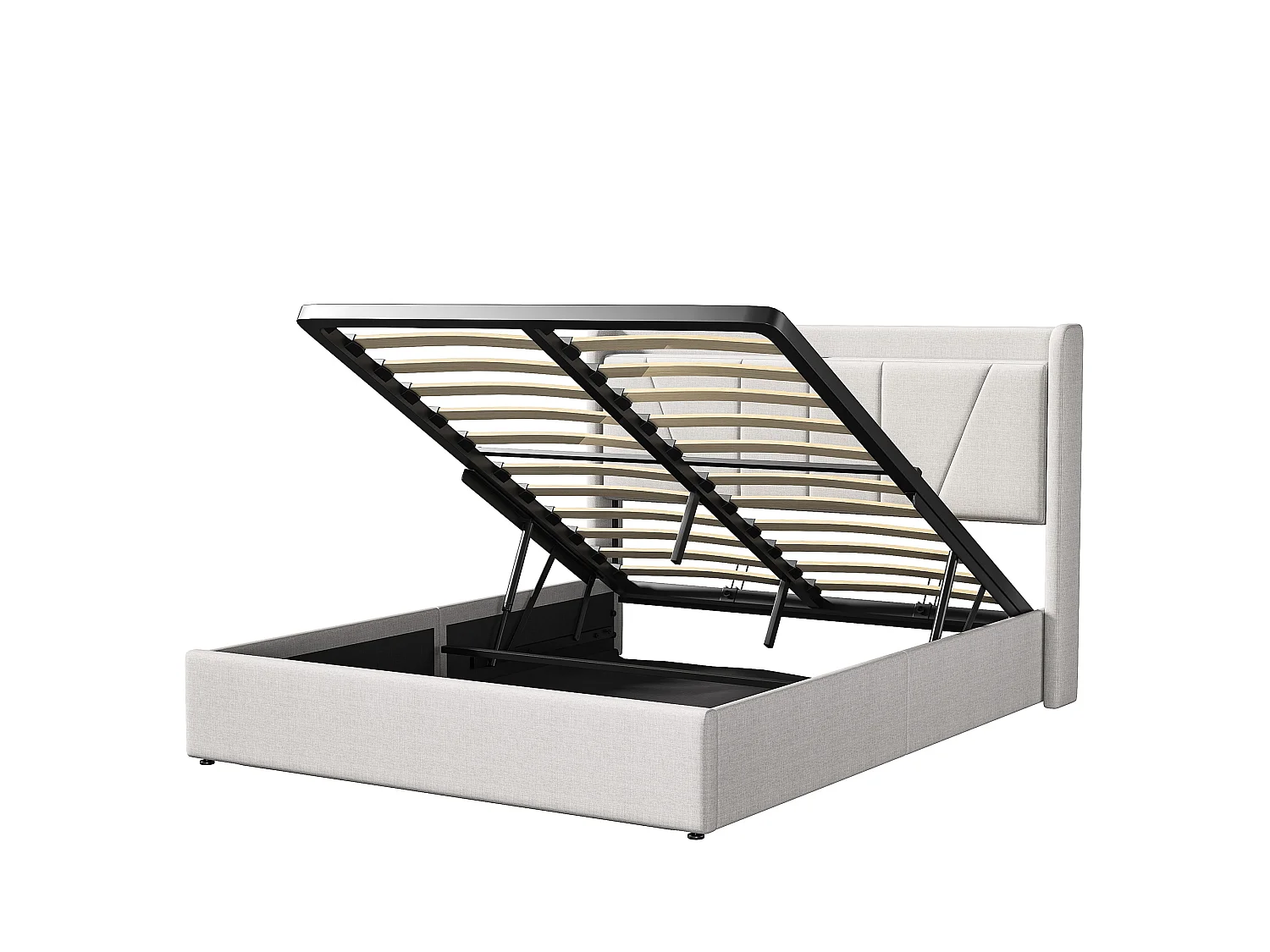 Opbergbed 160x200 met Type-C en USB-poort, gestoffeerd tweepersoonsbed met lattenbodem, hydraulisch gestoffeerd bed met opbergruimte, linnen, beige