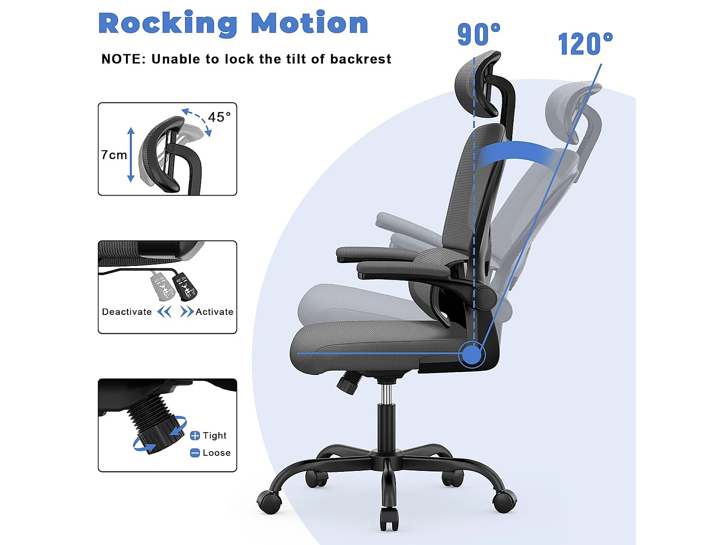 Fauteuil de bureau pivotant avec fonction balancelle pour le bureau à domicile
