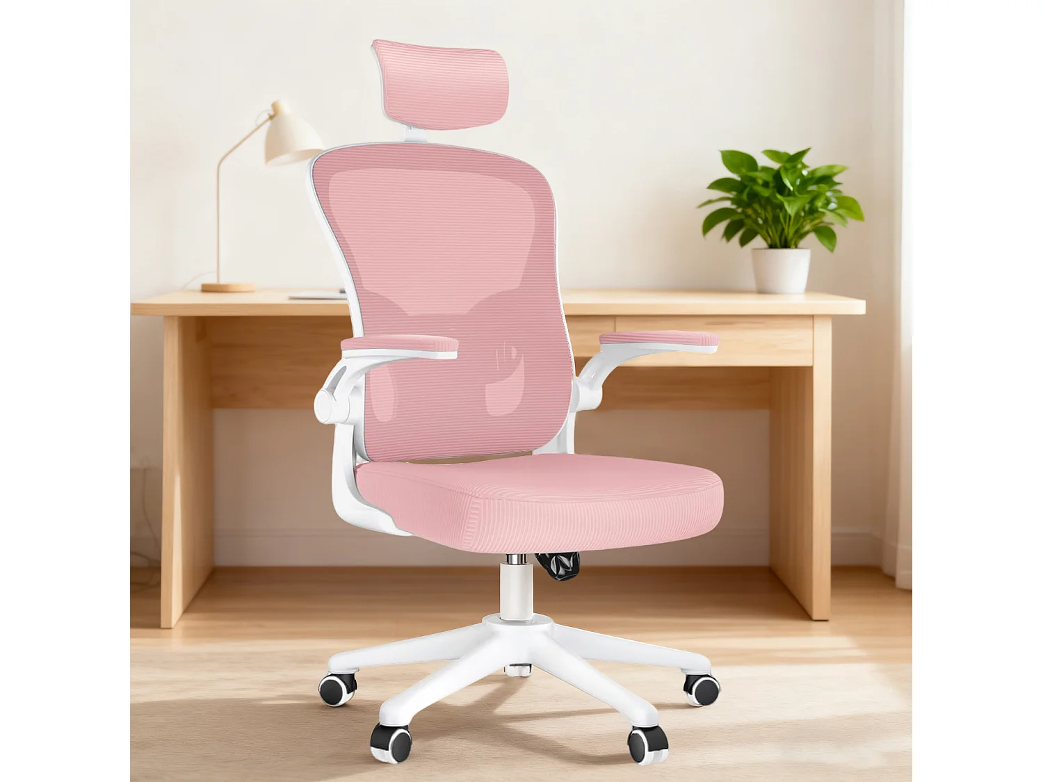 Chaise de bureau ergonomique avec hauteur réglable, appui-tête, accoudoirs rabattables et soutien lombaire