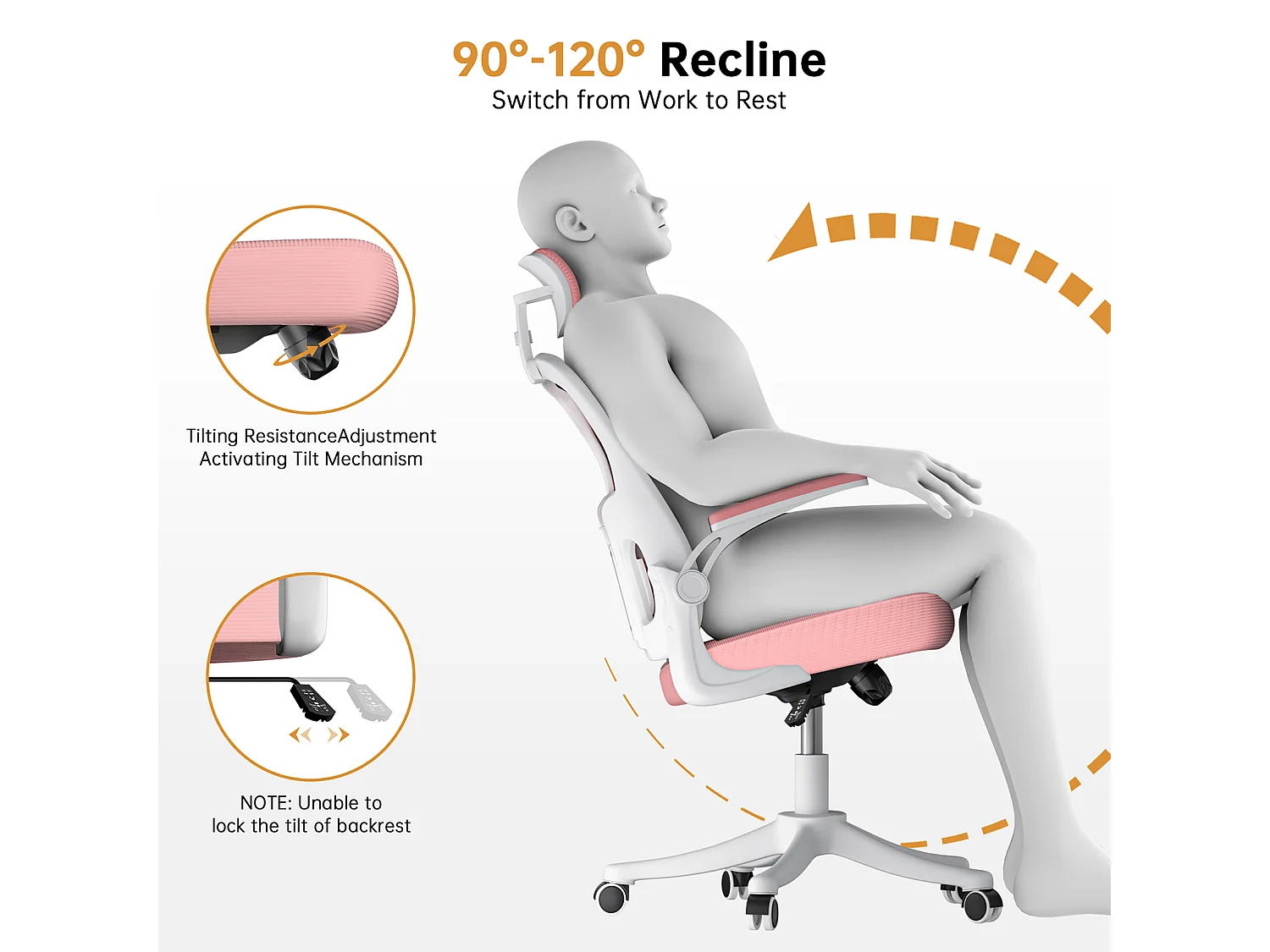 Chaise de bureau ergonomique avec hauteur réglable, appui-tête, accoudoirs rabattables et soutien lombaire