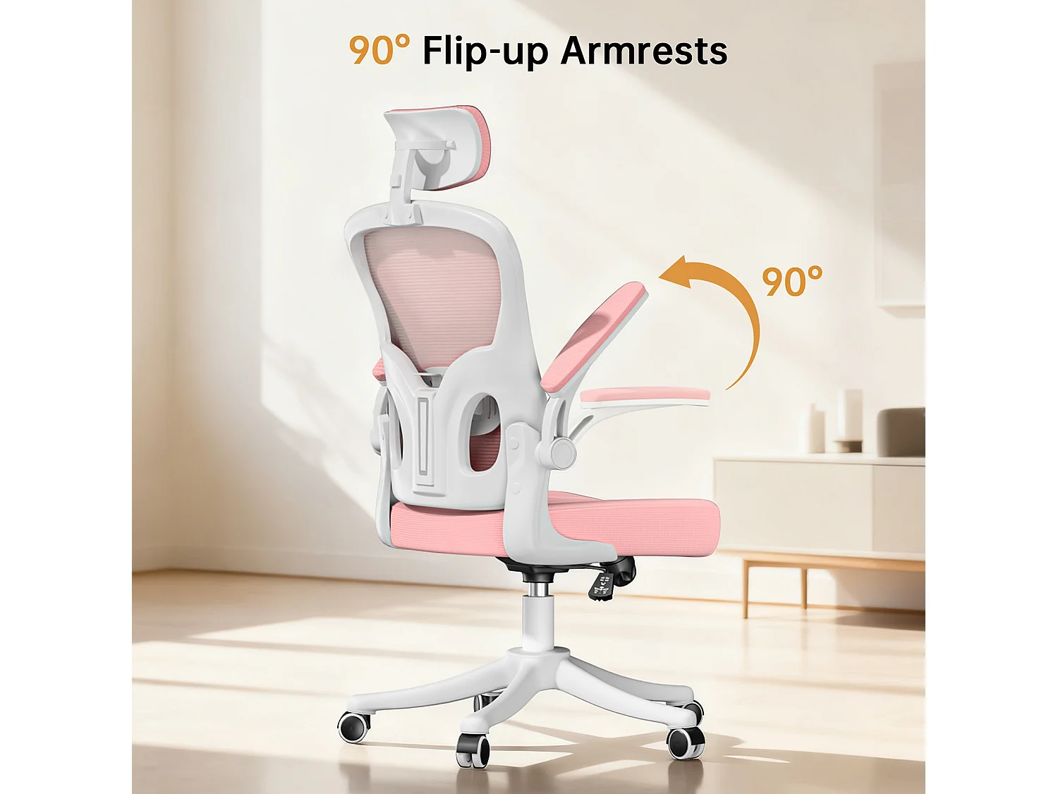 Chaise de bureau ergonomique avec hauteur réglable, appui-tête, accoudoirs rabattables et soutien lombaire