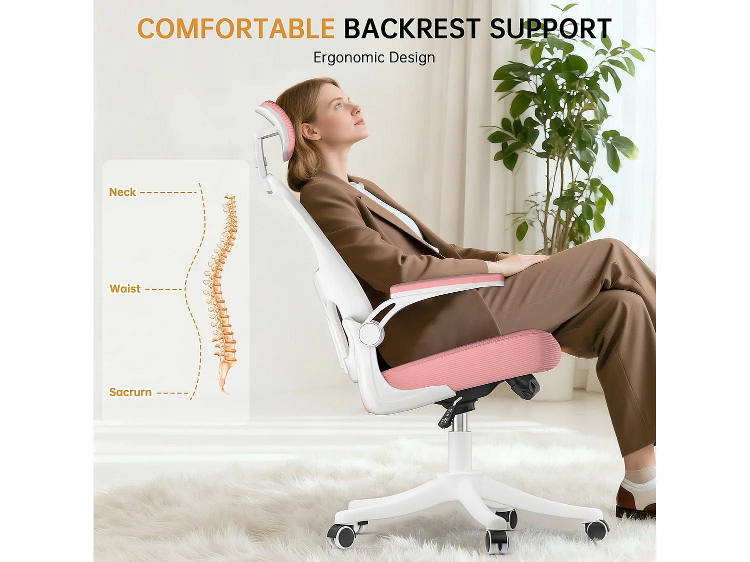 Chaise de bureau ergonomique avec hauteur réglable, appui-tête, accoudoirs rabattables et soutien lombaire