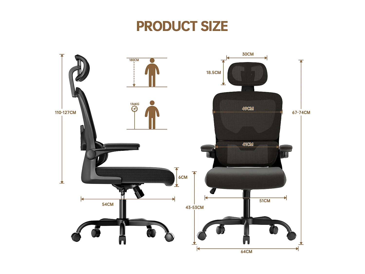 Fauteuil de bureau pivotant avec fonction balancelle pour le bureau à domicile