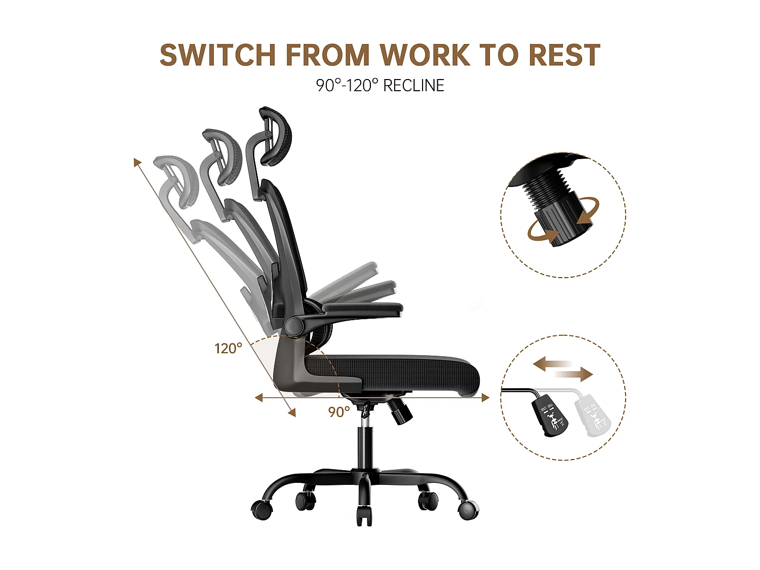 Fauteuil de bureau pivotant avec fonction balancelle pour le bureau à domicile