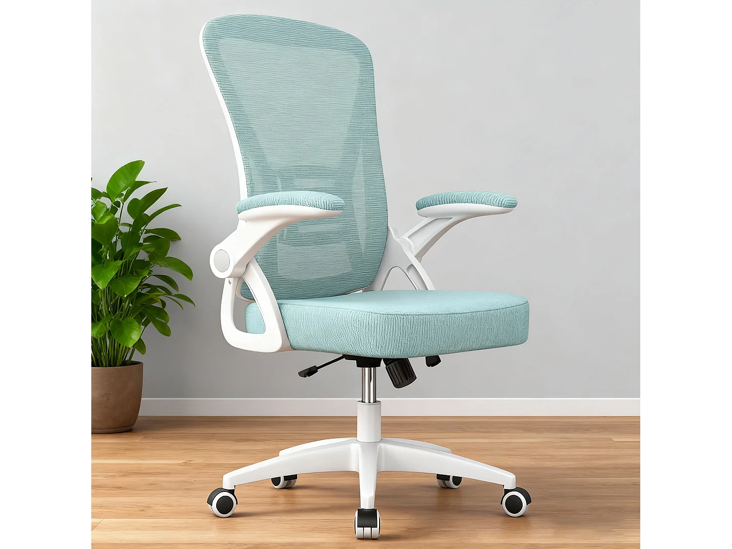 Chaise de bureau ergonomique avec accoudoirs rabattables à 90° et soutien lombaire, chaise de bureau à hauteur réglable avec coussin d'assise rembourré