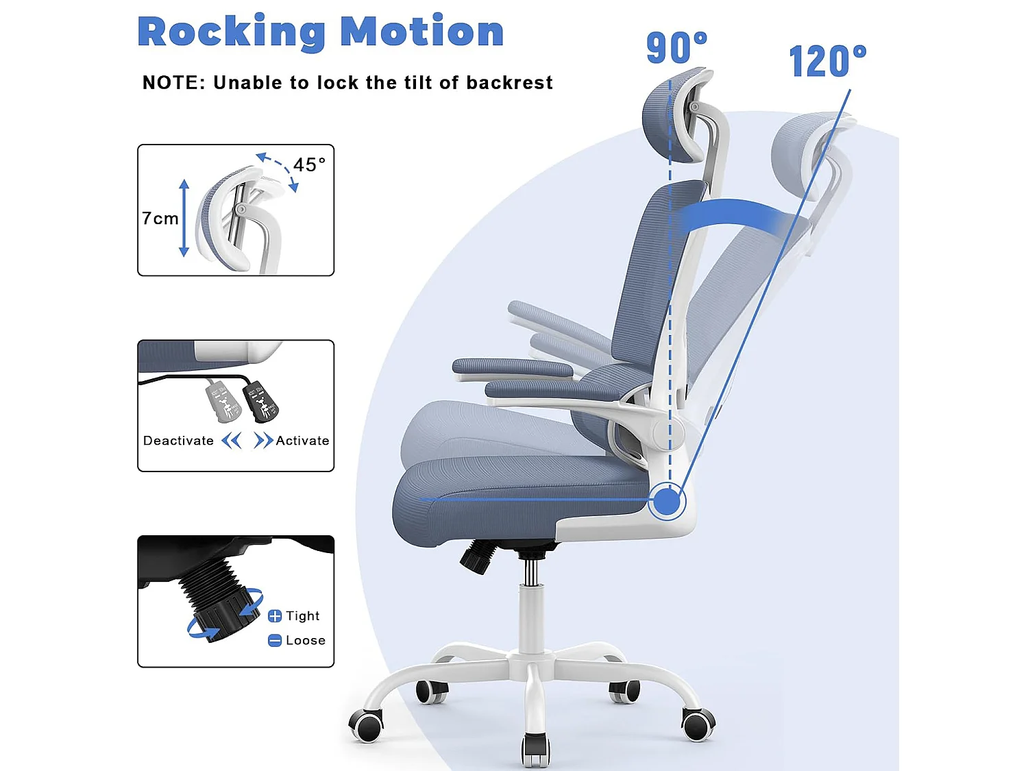 Fauteuil de bureau pivotant avec fonction balancelle pour le bureau à domicile