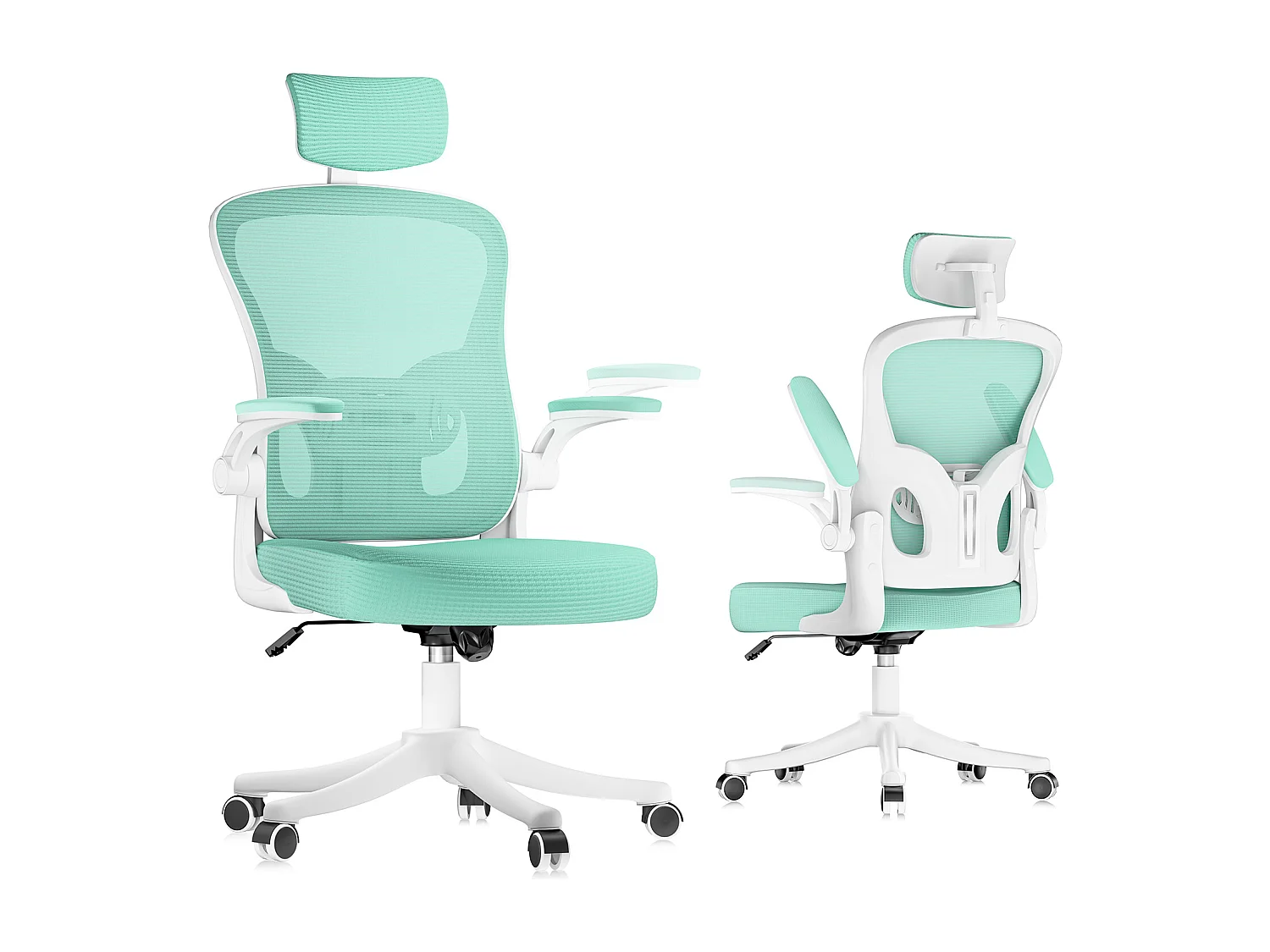 Chaise de bureau ergonomique avec hauteur réglable, appui-tête, accoudoirs rabattables et soutien lombaire