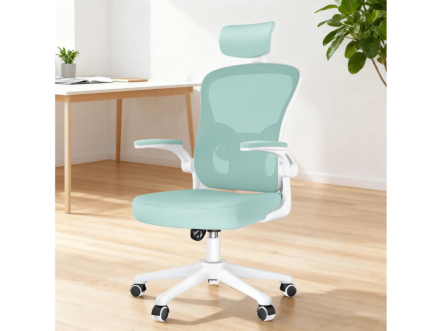 Chaise de bureau ergonomique avec hauteur réglable, appui-tête, accoudoirs rabattables et soutien lombaire