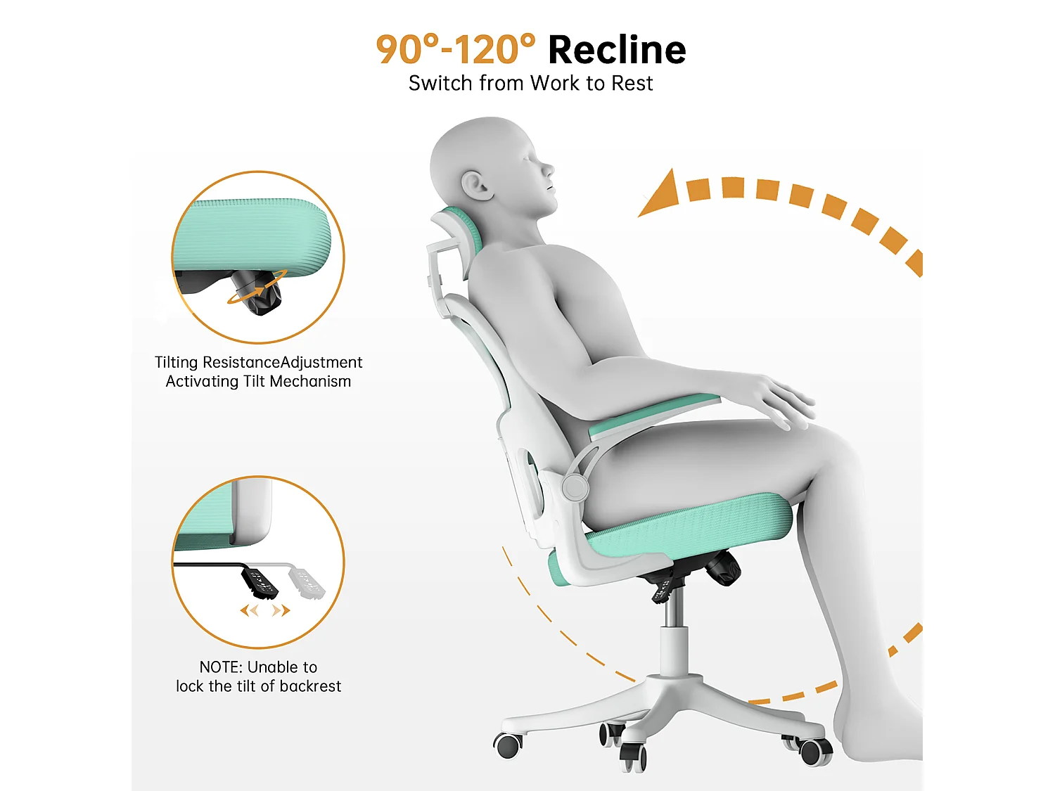 Chaise de bureau ergonomique avec hauteur réglable, appui-tête, accoudoirs rabattables et soutien lombaire