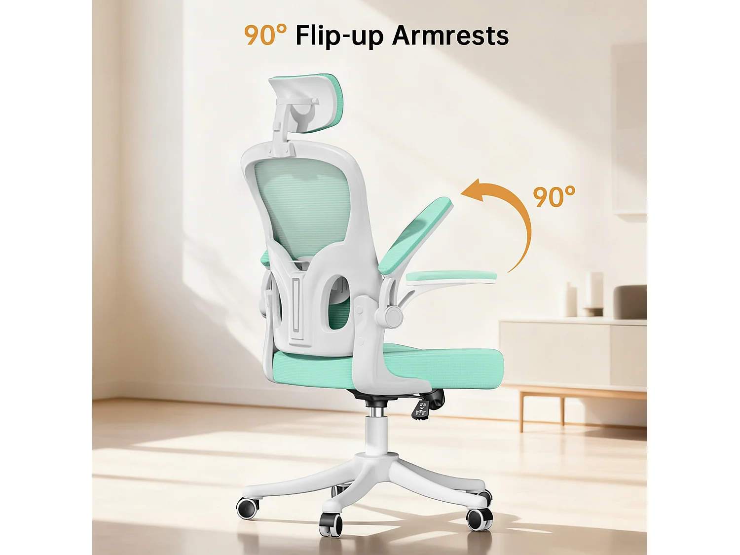 Chaise de bureau ergonomique avec hauteur réglable, appui-tête, accoudoirs rabattables et soutien lombaire