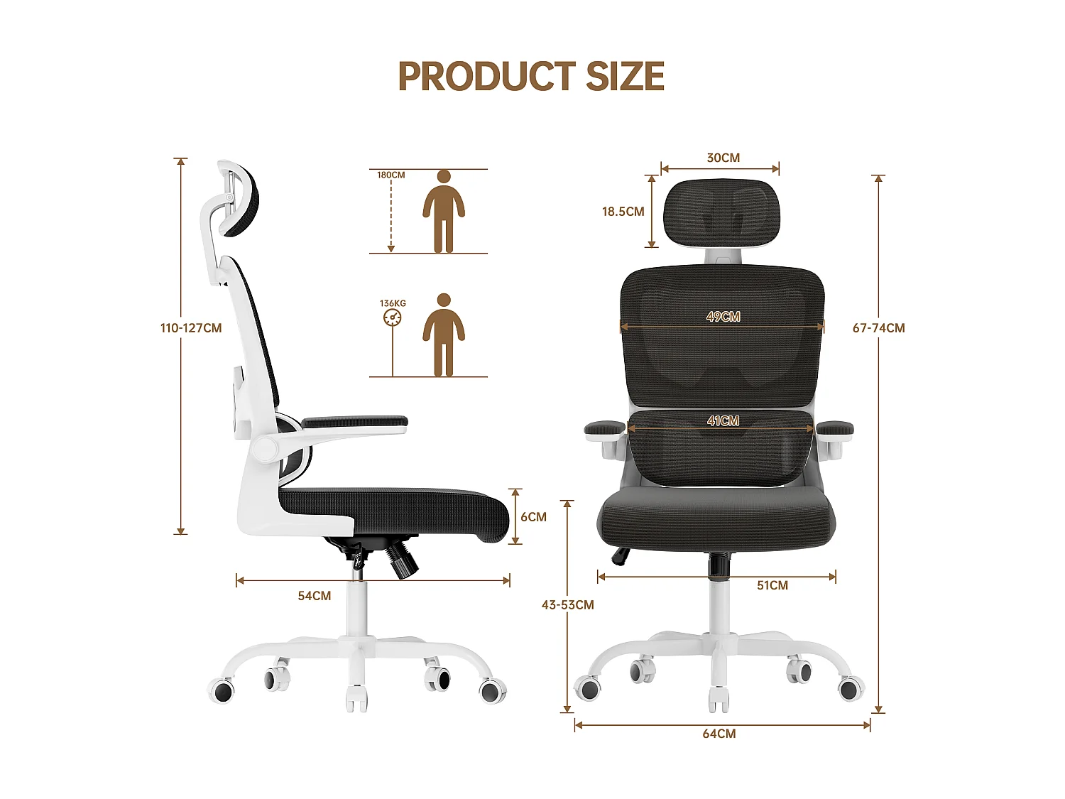 Fauteuil de bureau pivotant avec fonction balancelle pour le bureau à domicile