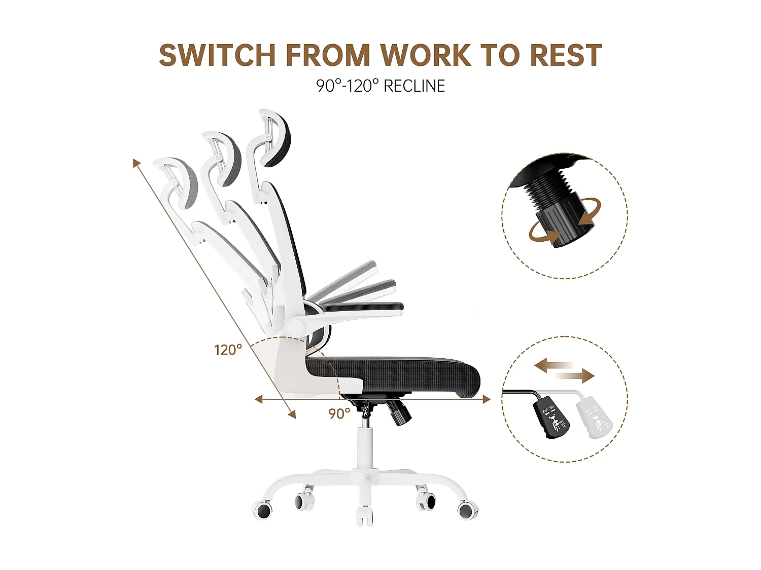 Fauteuil de bureau pivotant avec fonction balancelle pour le bureau à domicile