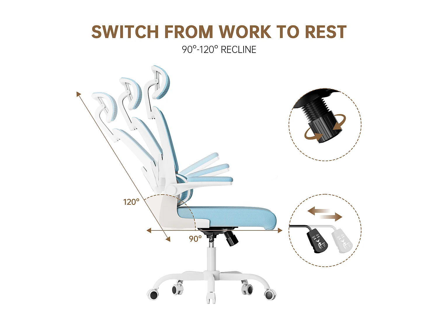 Fauteuil de bureau pivotant avec fonction balancelle pour le bureau à domicile