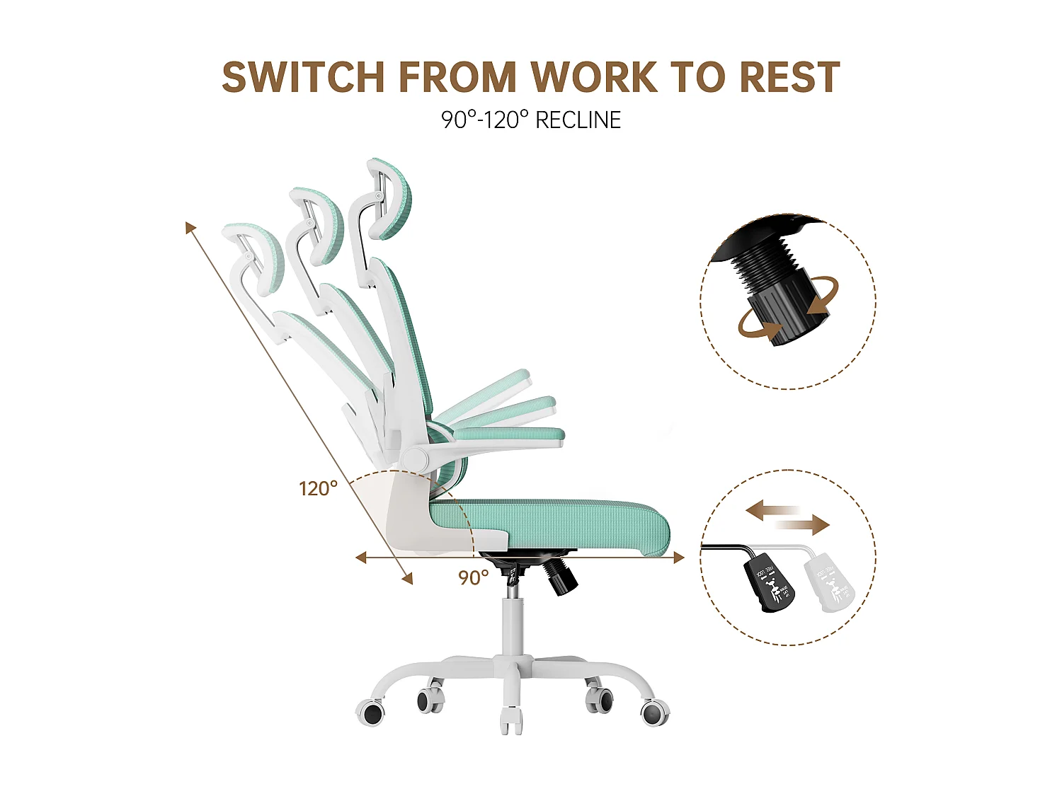 Fauteuil de bureau pivotant avec fonction balancelle pour le bureau à domicile
