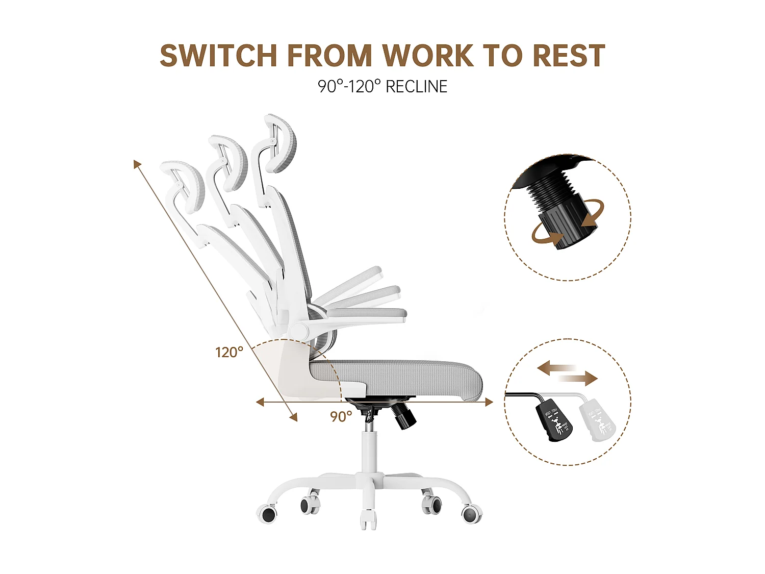 Fauteuil de bureau pivotant avec fonction balancelle pour le bureau à domicile