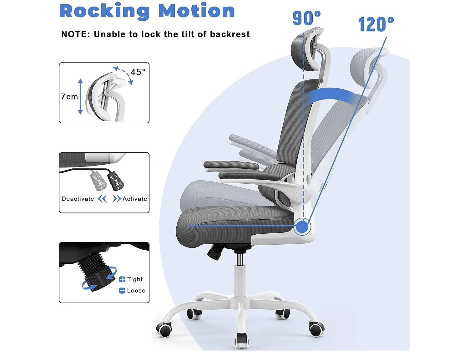 Fauteuil de bureau pivotant avec fonction balancelle pour le bureau à domicile