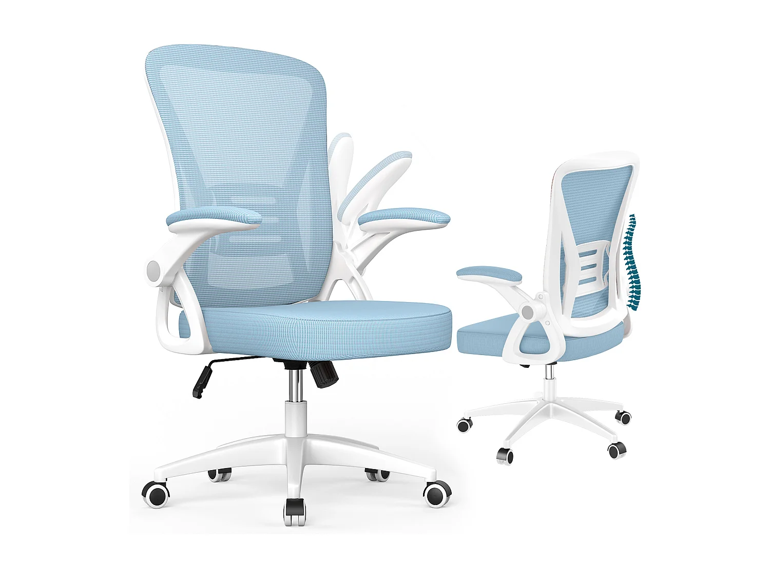 Chaise de bureau ergonomique avec accoudoirs rabattables à 90° et soutien lombaire, chaise de bureau à hauteur réglable avec coussin d'assise rembourré