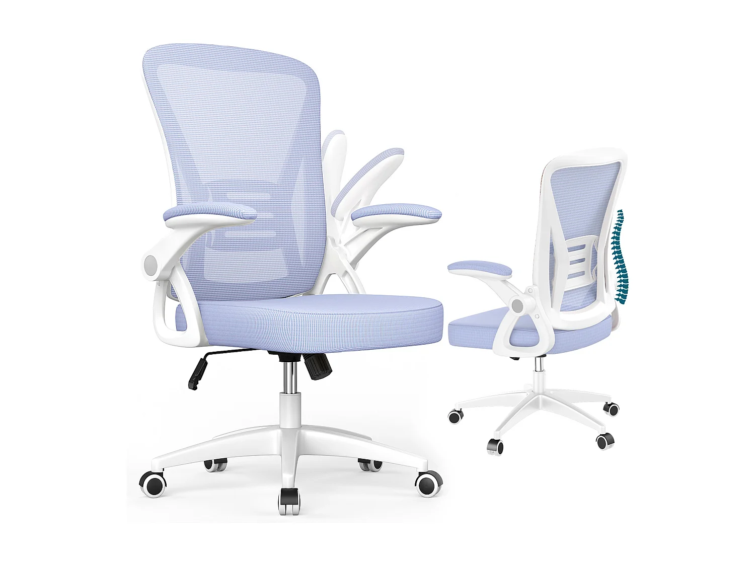 Chaise de bureau ergonomique avec accoudoirs rabattables à 90° et soutien lombaire, chaise de bureau à hauteur réglable avec coussin d'assise rembourré