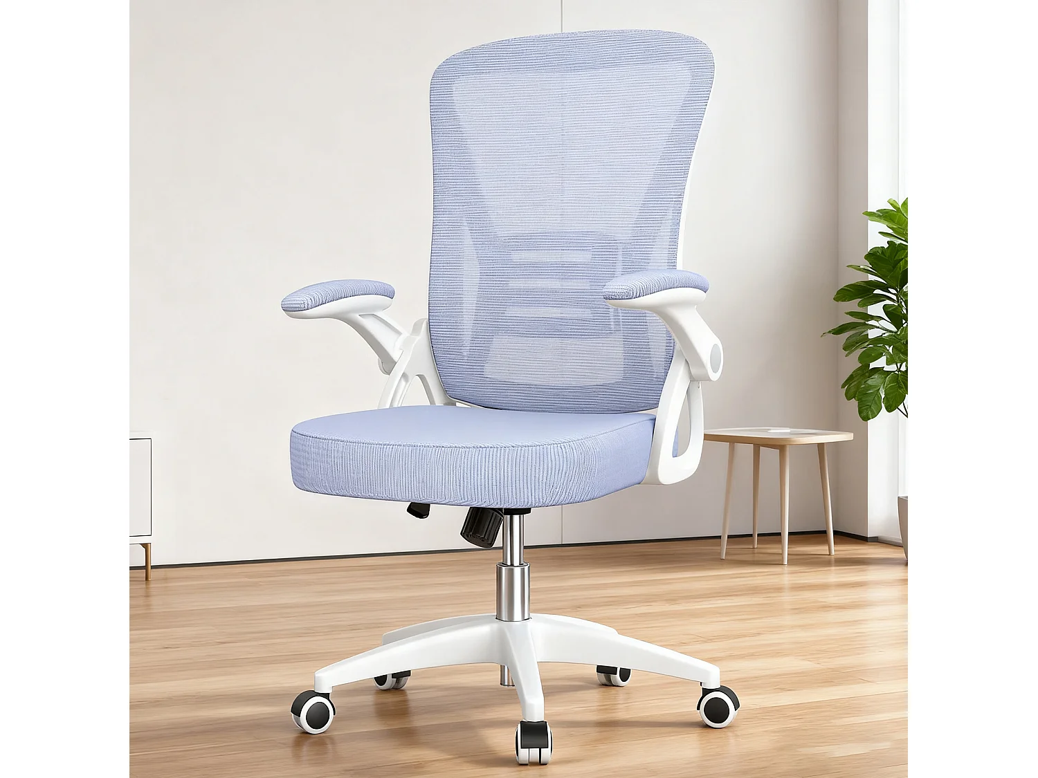 Chaise de bureau ergonomique avec accoudoirs rabattables à 90° et soutien lombaire, chaise de bureau à hauteur réglable avec coussin d'assise rembourré