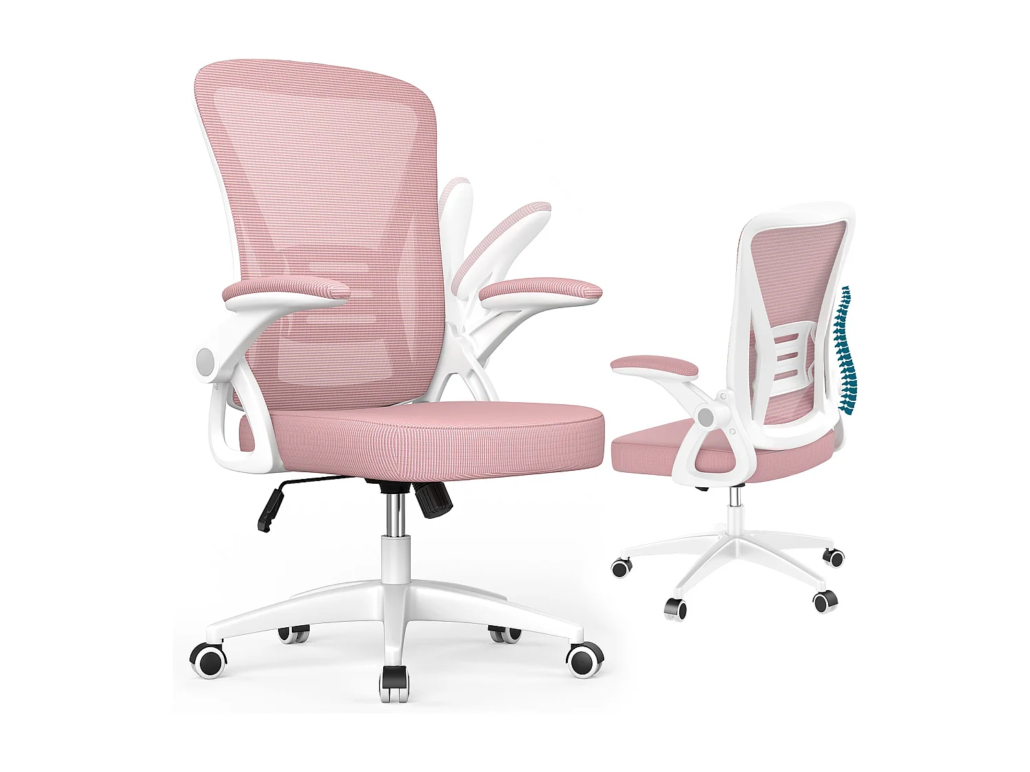 Chaise de bureau ergonomique avec accoudoirs rabattables à 90° et soutien lombaire, chaise de bureau à hauteur réglable avec coussin d'assise rembourré