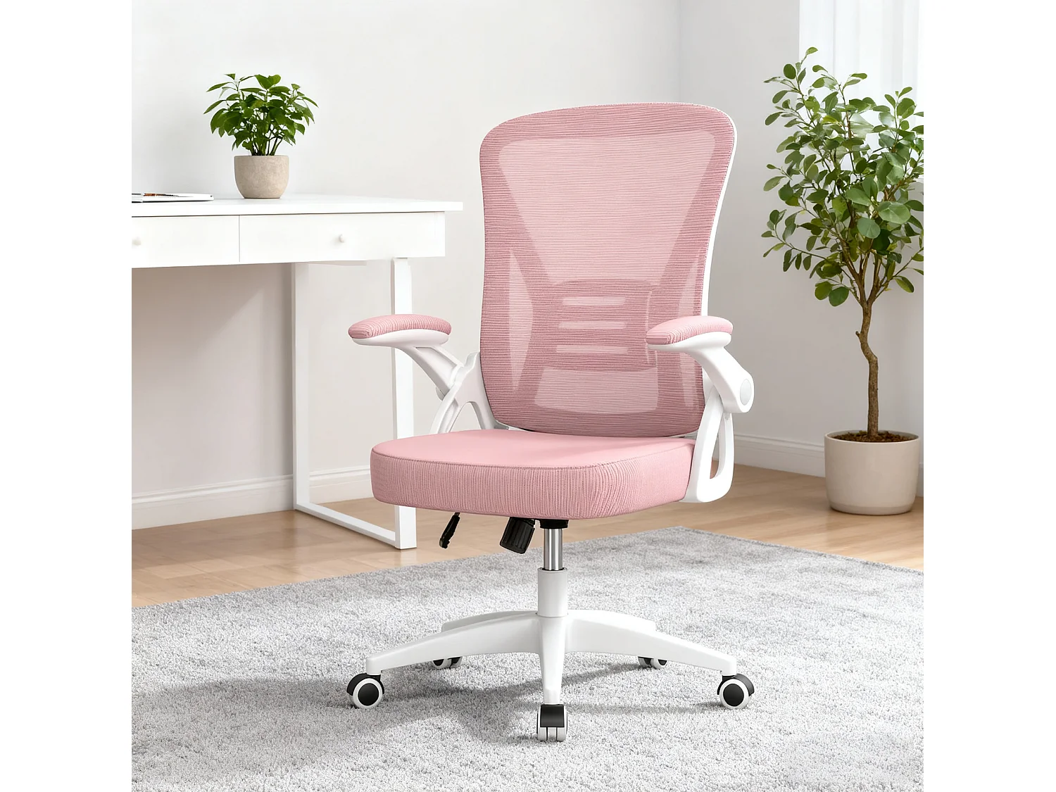Chaise de bureau ergonomique avec accoudoirs rabattables à 90° et soutien lombaire, chaise de bureau à hauteur réglable avec coussin d'assise rembourré