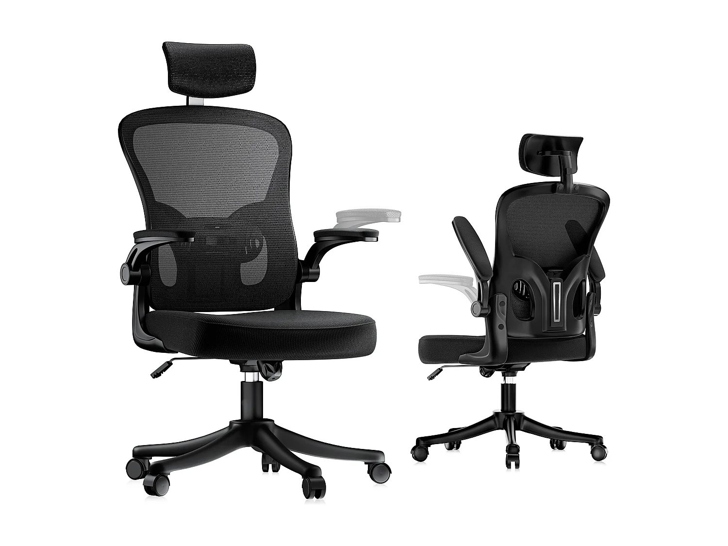 Chaise de bureau ergonomique avec hauteur réglable, appui-tête, accoudoirs rabattables et soutien lombaire