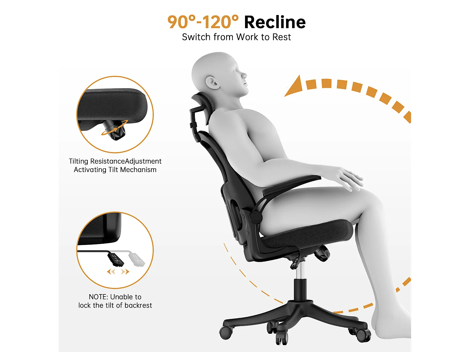 Chaise de bureau ergonomique avec hauteur réglable, appui-tête, accoudoirs rabattables et soutien lombaire