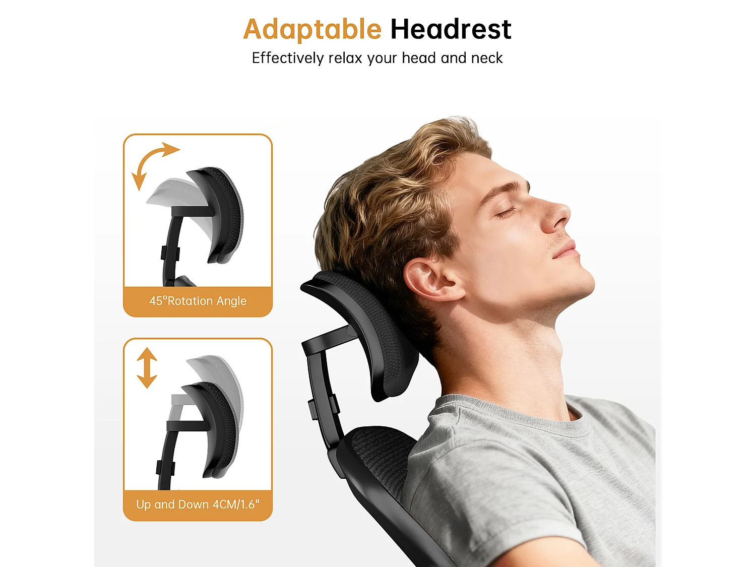 Chaise de bureau ergonomique avec hauteur réglable, appui-tête, accoudoirs rabattables et soutien lombaire