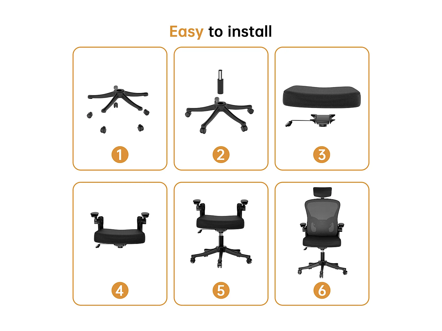 Chaise de bureau ergonomique avec hauteur réglable, appui-tête, accoudoirs rabattables et soutien lombaire