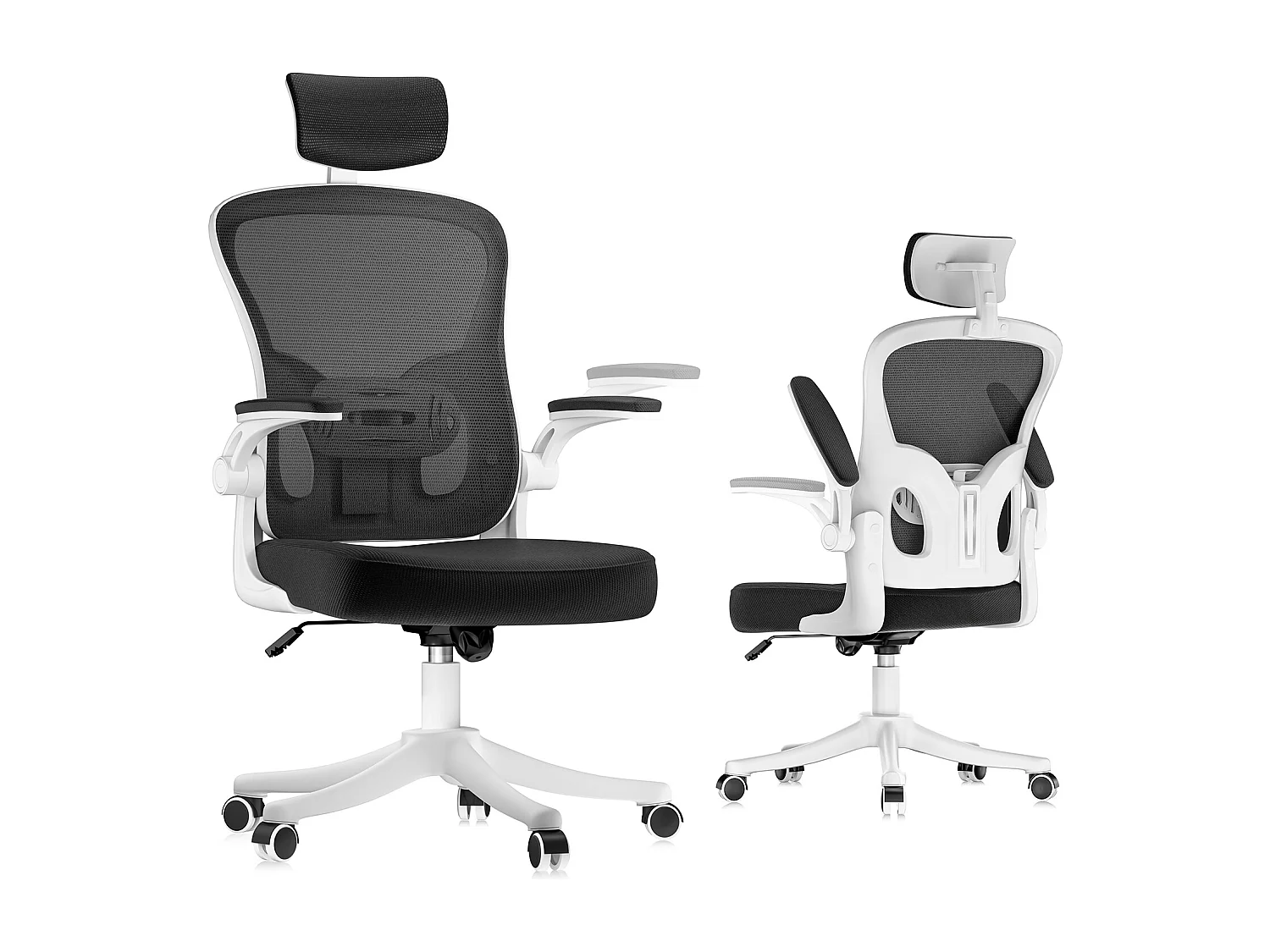 Chaise de bureau ergonomique avec hauteur réglable, appui-tête, accoudoirs rabattables et soutien lombaire