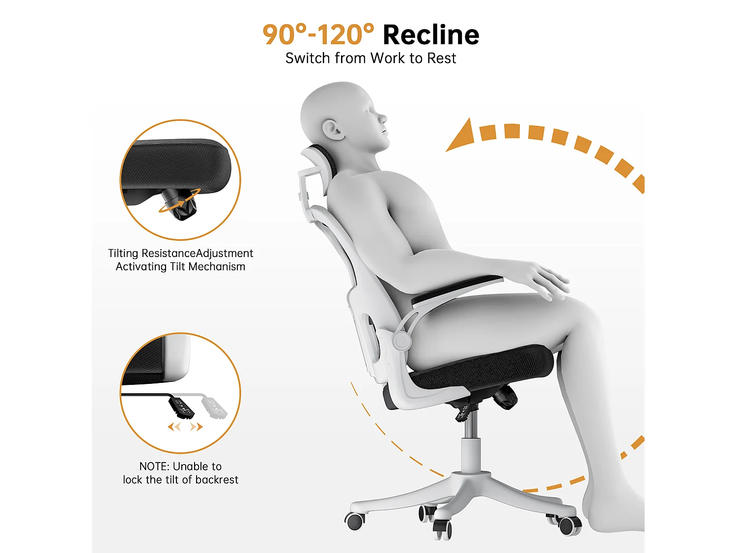 Chaise de bureau ergonomique avec hauteur réglable, appui-tête, accoudoirs rabattables et soutien lombaire