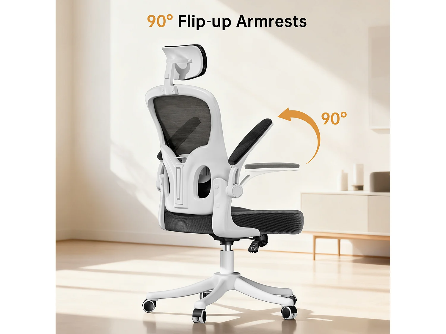 Chaise de bureau ergonomique avec hauteur réglable, appui-tête, accoudoirs rabattables et soutien lombaire