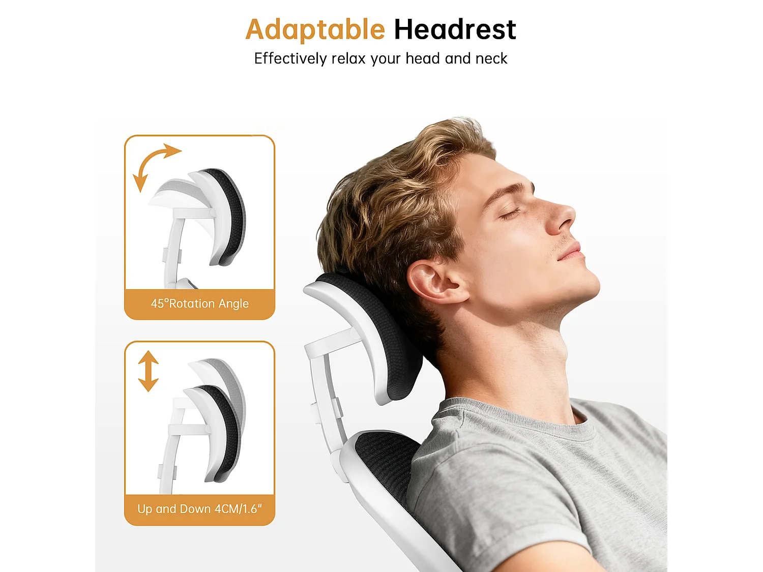 Chaise de bureau ergonomique avec hauteur réglable, appui-tête, accoudoirs rabattables et soutien lombaire