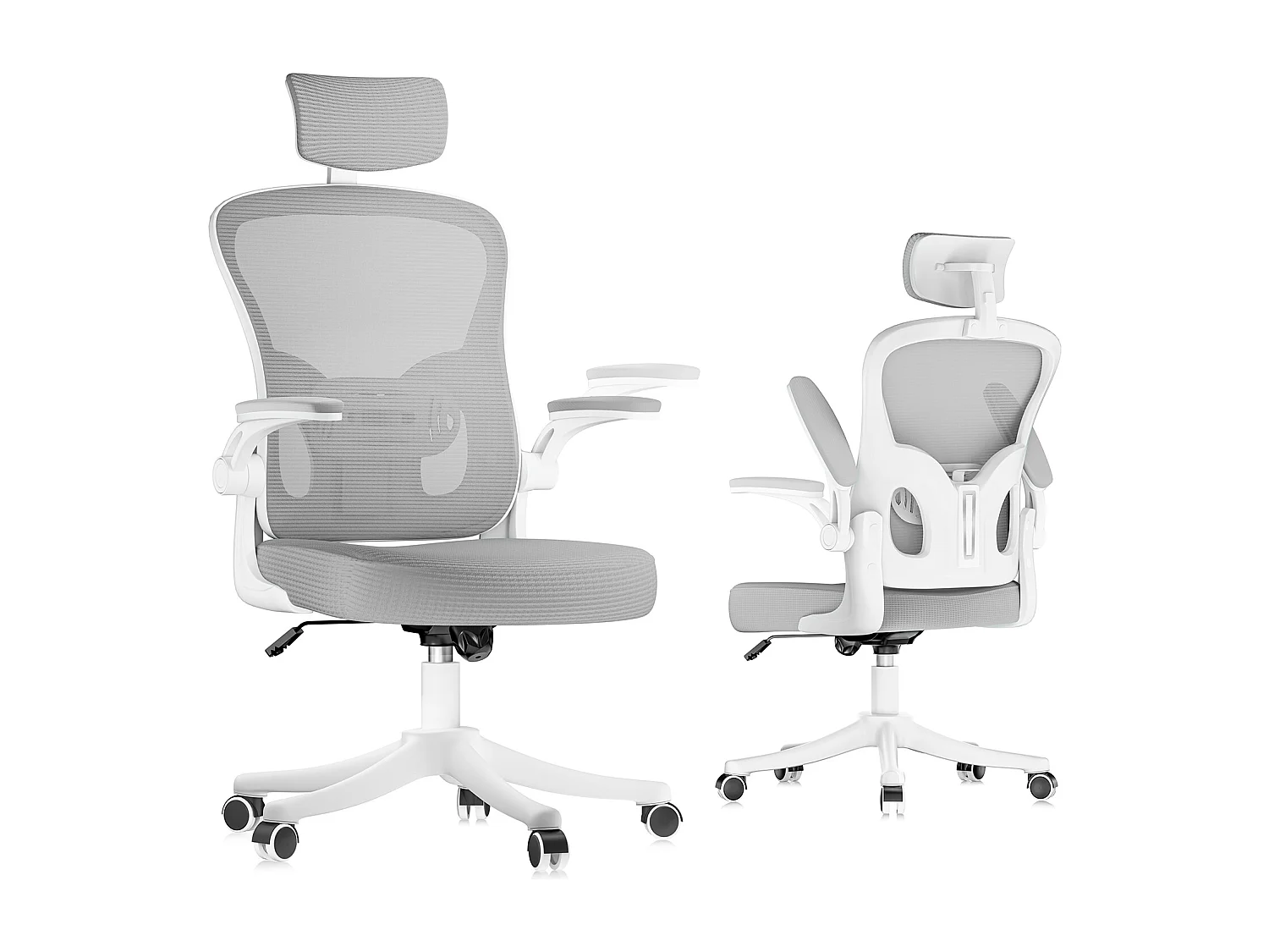 Chaise de bureau ergonomique avec hauteur réglable, appui-tête, accoudoirs rabattables et soutien lombaire