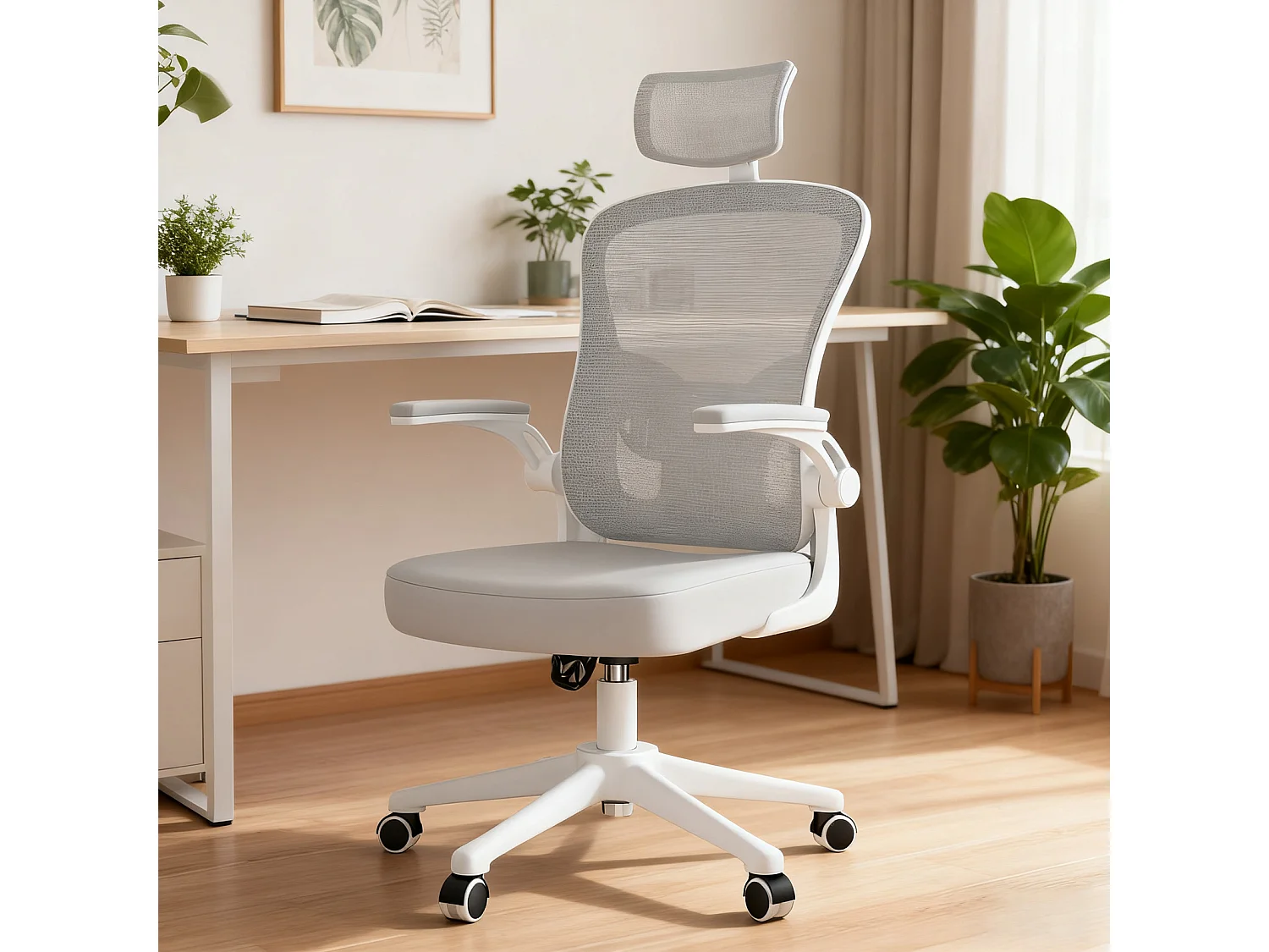 Chaise de bureau ergonomique avec hauteur réglable, appui-tête, accoudoirs rabattables et soutien lombaire